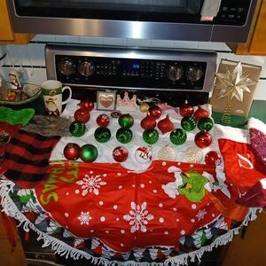 Christmas Ornament Set with Grinch Tree Skirt